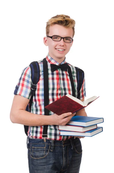 Student met stapel boeken — Stockfoto