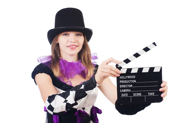 Vrouw met film board — Stockfoto