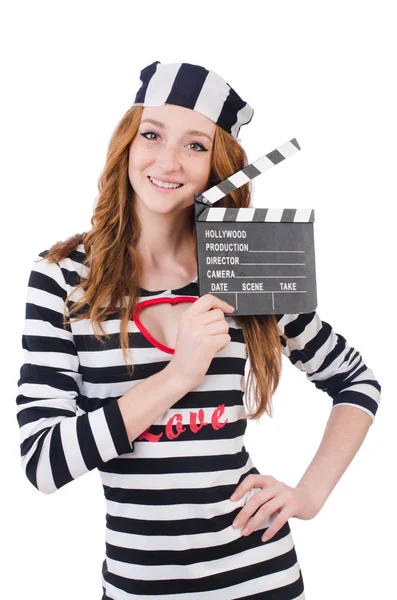 Woman-prisoner with movie board — Stock Photo, Image