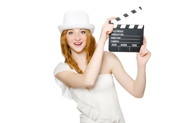 Vrouw met film board — Stockfoto