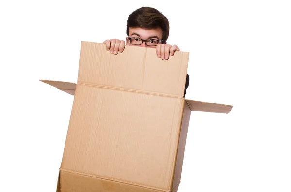 Смешной человек с коробками — стоковое фото