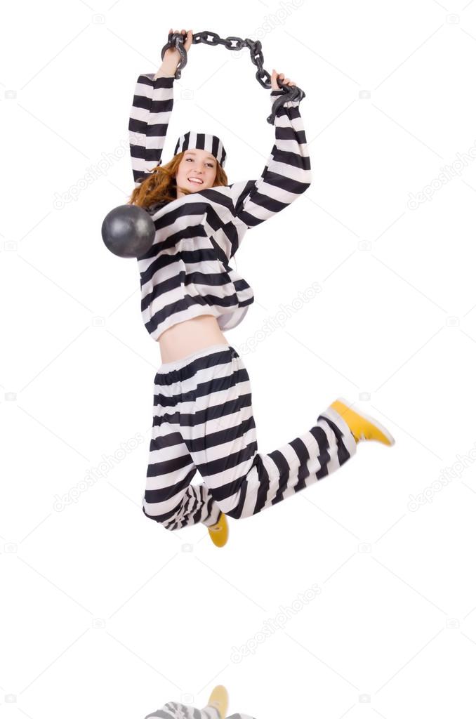 Prisoner in striped uniform
