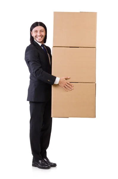 Смішний чоловік з коробками — стокове фото