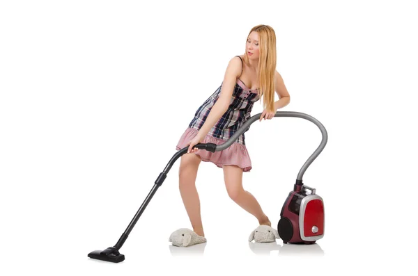 Woman with vacuum cleaner — Stock Photo, Image