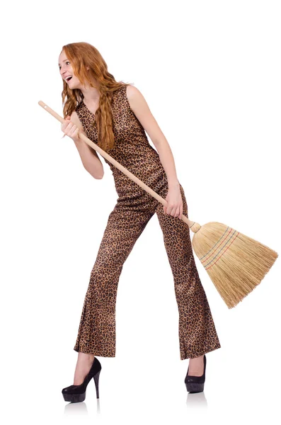 Woman with broom — Stock Photo, Image