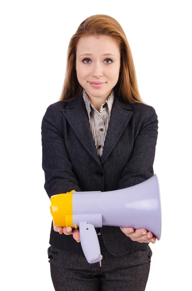 Woman with loudspeaker — Stock Photo, Image