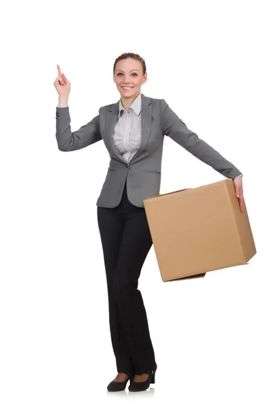 Businesswoman with boxes — Stock Photo, Image