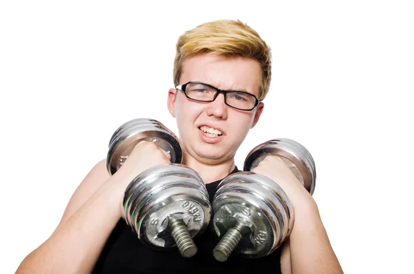 Adam dumbbells ile — Stok fotoğraf