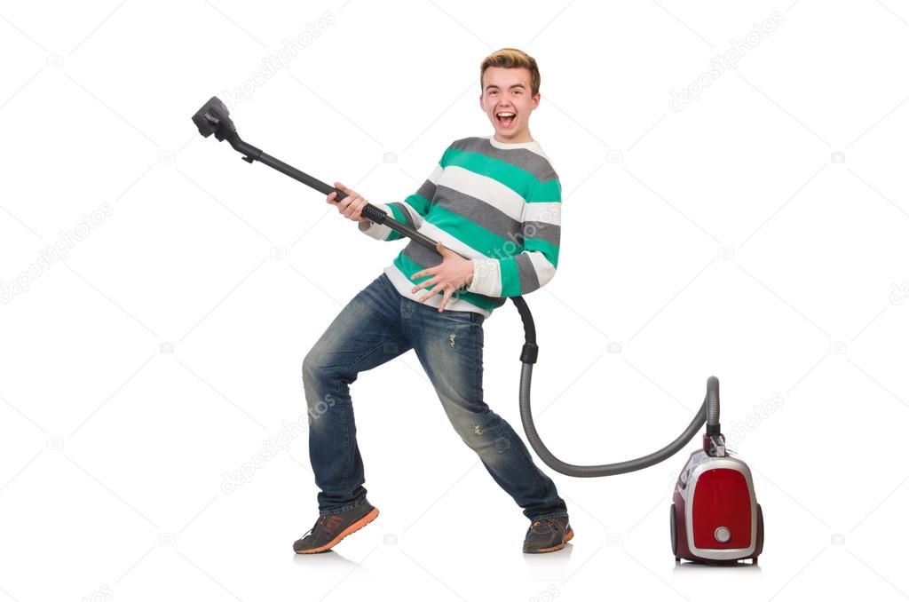 Man with vacuum cleaner