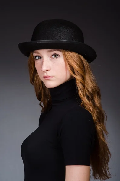 Redhead girl in hat — Stock Photo, Image