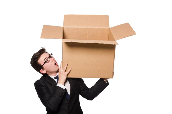 Hombre divertido con cajas — Foto de Stock