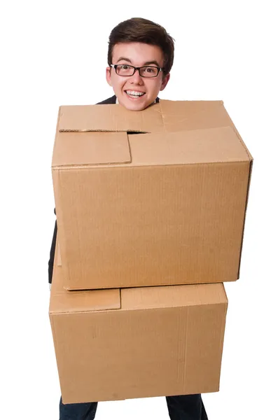 Смішний чоловік з коробками — стокове фото