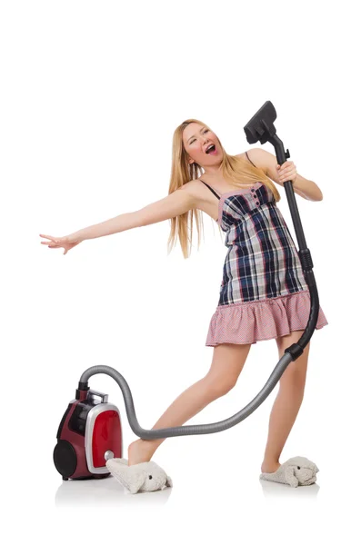 Woman with vacuum cleaner — Stock Photo, Image