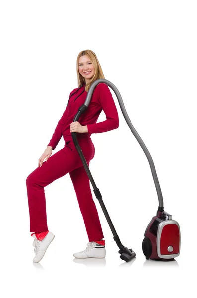 Wanita dengan vacuum cleaner — Stok Foto