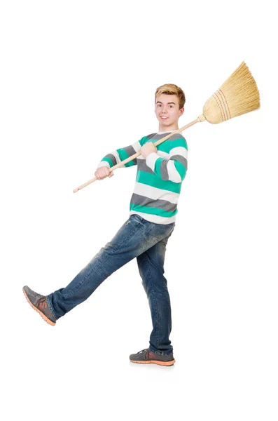 Funny man with mop — Stock Photo, Image