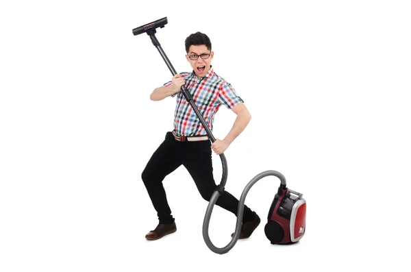 Man with vacuum cleaner — Stock Photo, Image