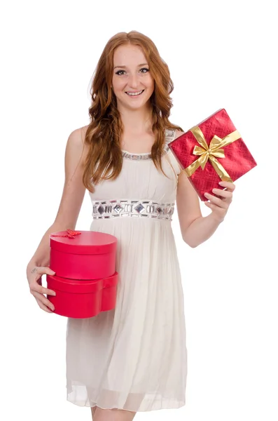 Woman with gift box — Stock Photo, Image