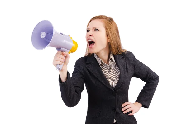 Mujer con altavoz — Foto de Stock