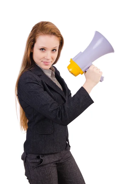 Woman with loudspeaker — Stock Photo, Image