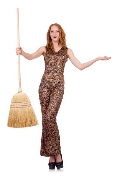 Woman with broom — Stock fotografie
