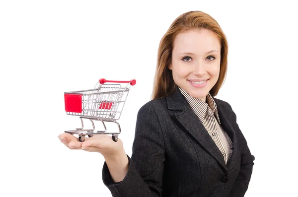 Mujer de negocios con carrito de compras — Foto de Stock