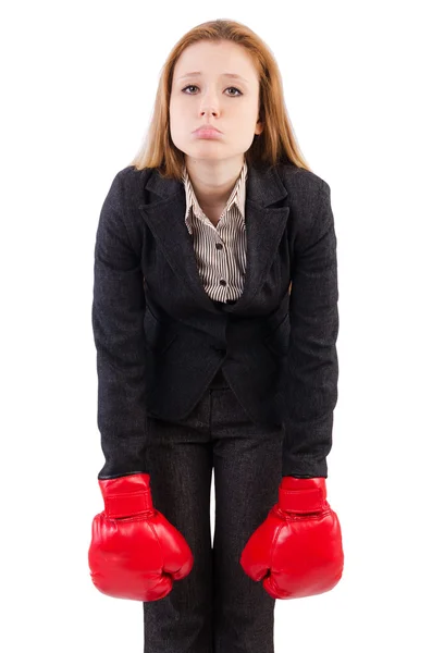 Businesswoman with boxing gloves — Stock Photo, Image