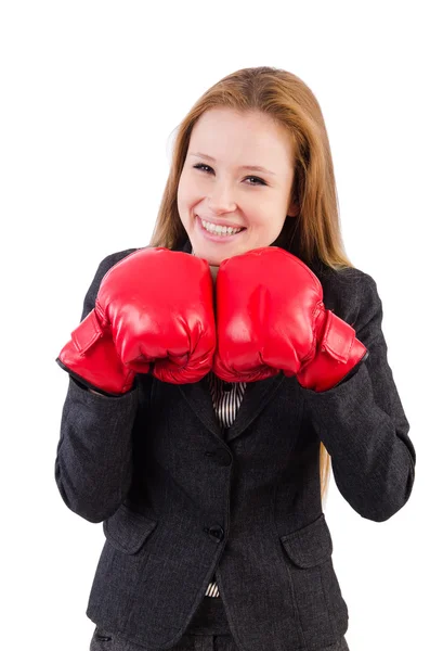 Femme d'affaires avec gants de boxe — Photo