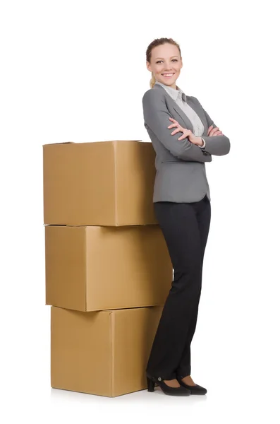 Mujer de negocios con cajas — Foto de Stock