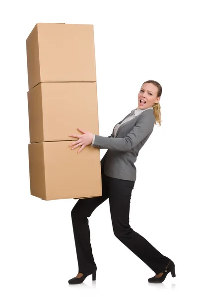 Businesswoman with boxes — Stock Photo, Image