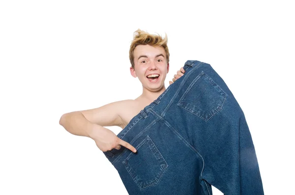 Grappige mens met broek — Stockfoto