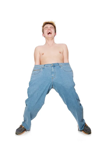 Grappige mens met broek — Stockfoto