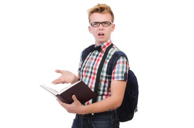 Öğrenci kitap yığını ile