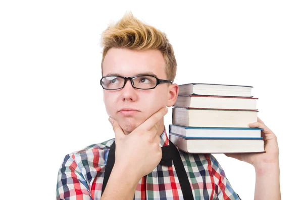 Student with stack of books — Stock Photo, Image