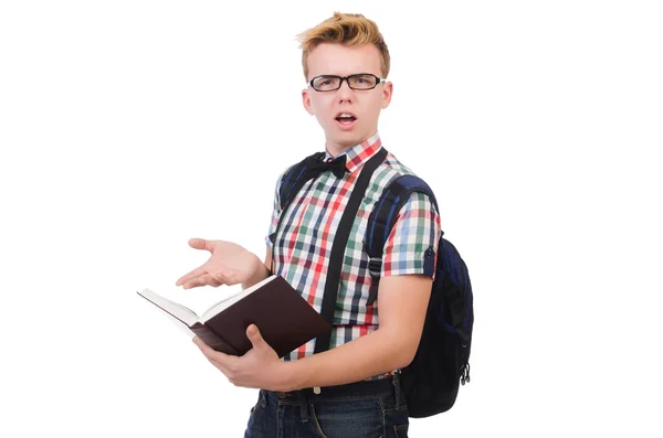 Étudiant avec pile de livres — Photo