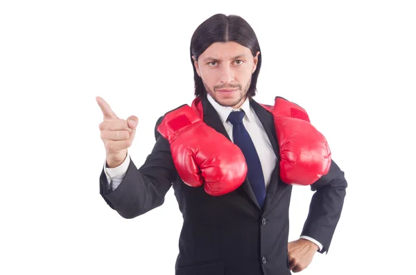 Homem de negócios com luvas de boxe — Fotografia de Stock