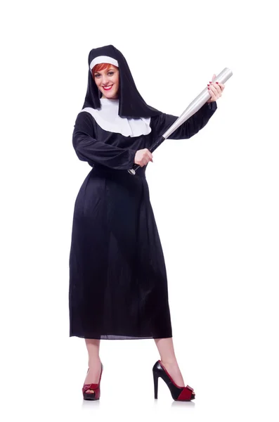 Rahibe beysbol sopası ile — Stok fotoğraf