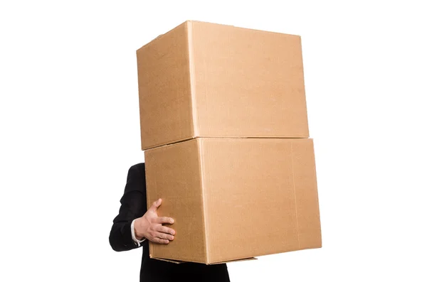 Hombre divertido con cajas — Foto de Stock