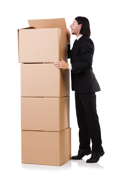 Hombre divertido con cajas —  Fotos de Stock