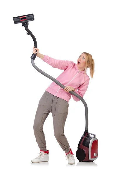 Woman with vacuum cleaner — Stock Photo, Image