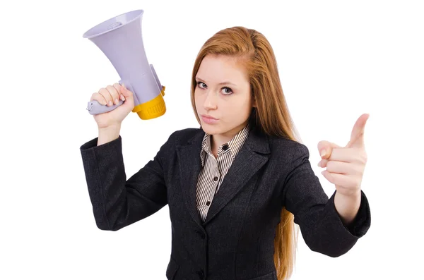 Woman with loudspeaker — Stock Photo, Image