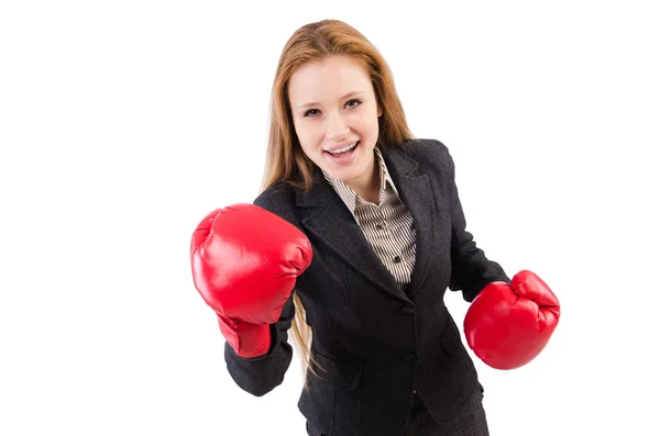 Femme d'affaires avec gants de boxe — Photo