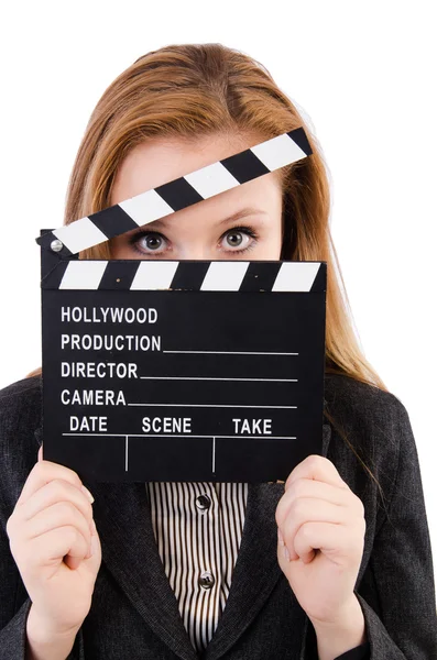 Woman with movie board — Stock Photo, Image