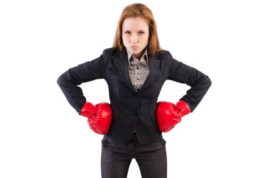 iş kadını ile Boks eldiveni