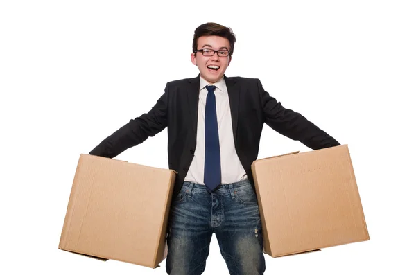 Hombre divertido con cajas —  Fotos de Stock