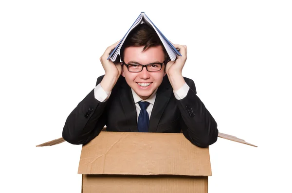 Hombre divertido con cajas — Foto de Stock