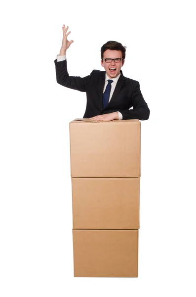 Hombre divertido con cajas — Foto de Stock