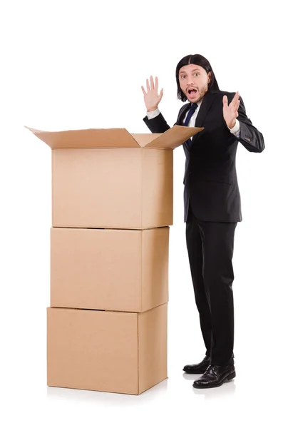 Hombre divertido con cajas —  Fotos de Stock