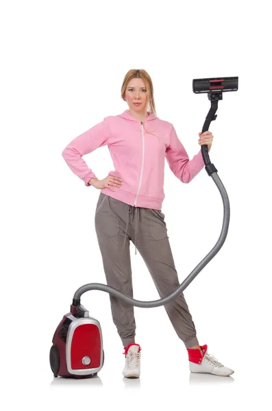 Wanita dengan vacuum cleaner — Stok Foto