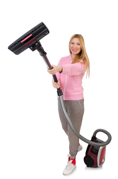 Woman with vacuum cleaner — Stock Photo, Image