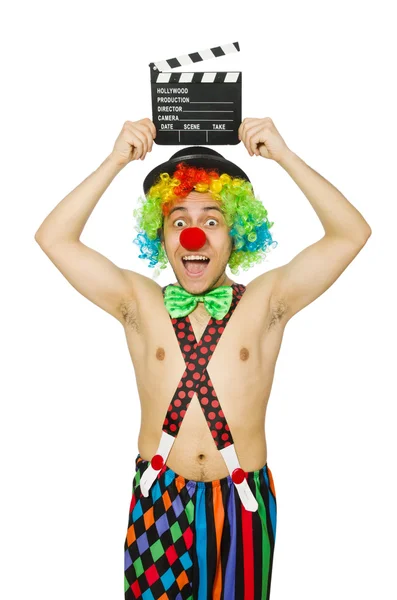 Clown med film board — Stockfoto